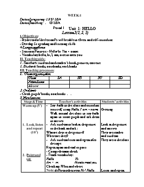 Giáo án Tiếng Anh Lớp 3 - Tiết 1 đến 30 - Năm học 2014-2015